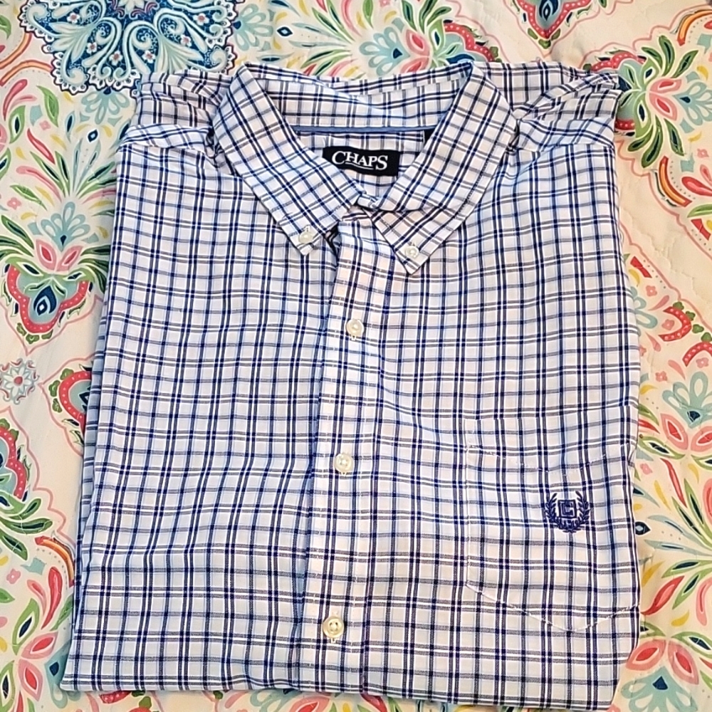 Mens Chaps blue plaid, long sleeve, dress shirt XL